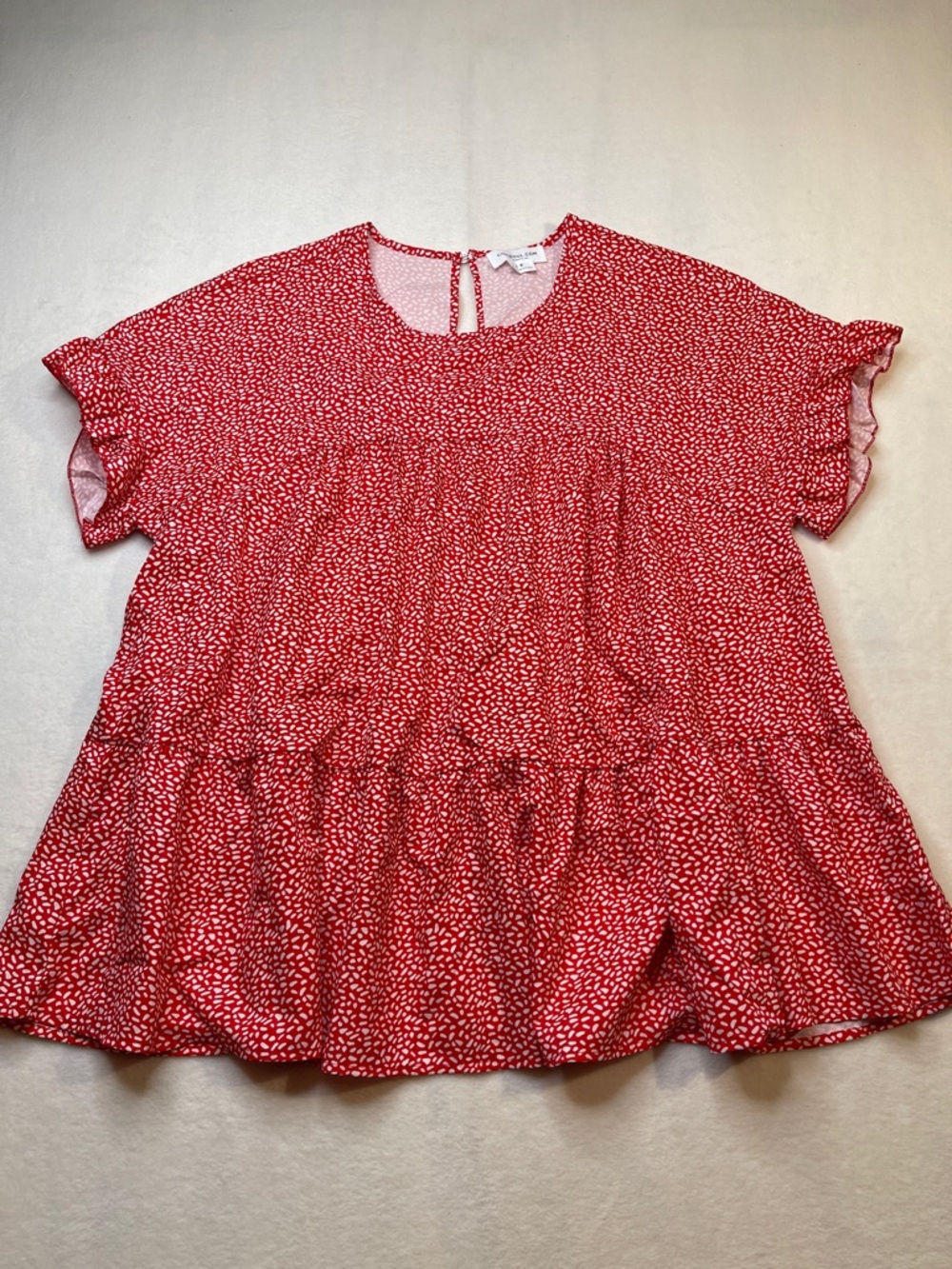 CHIC SOUL SIZE XL Red Printed Short Sleeve Peplum Women's Top